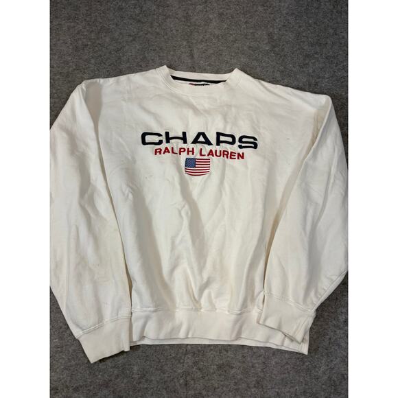 VINTAGE Chaps Ralph Lauren Sweatshirt Mens XL White Pullover Embroidered USA Y2K - Picture 1 of 8